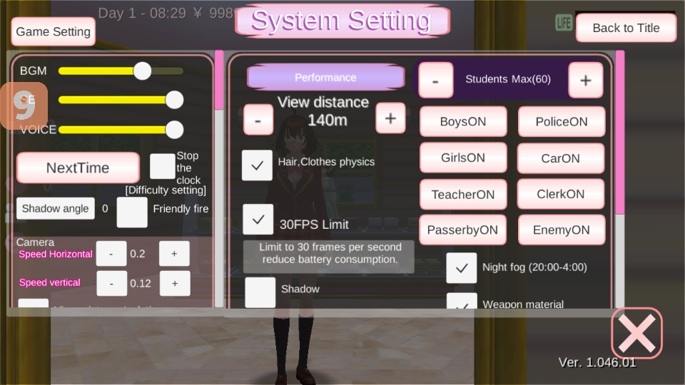 樱花校园模拟器破解版内置菜单(SAKURA SchoolSimulator)1.046.01无限金币版截图1