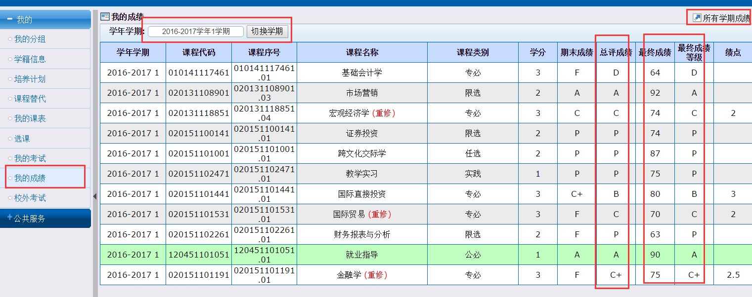 云中苏大教务系统成绩查询页面