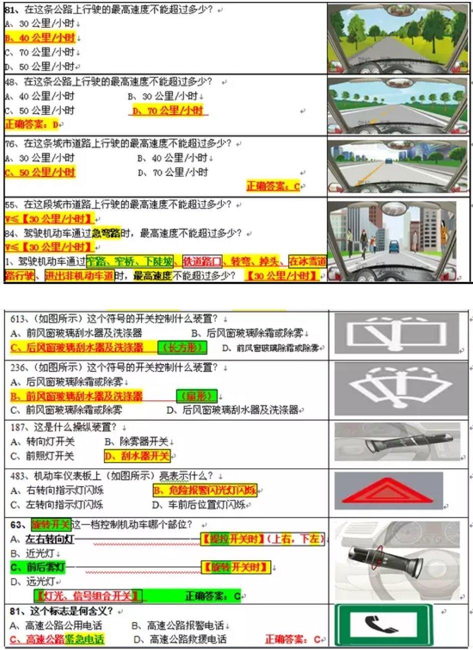 驾照考典科目一易错题型速度限制灯光扣分交警手势总结
