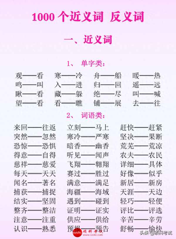 成语大全近义词反义词对照表