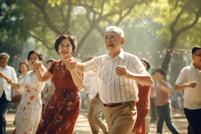 舞爱生活中老年人跳广场舞健康快乐新生活场景图