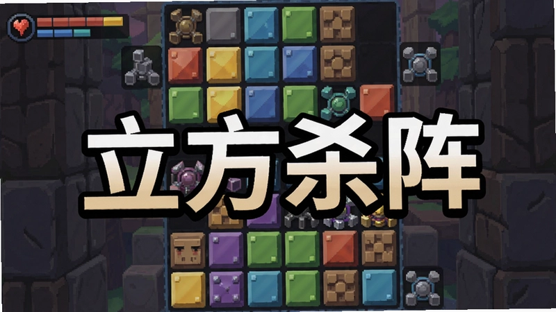 立方杀阵游戏截图,展示方块消除场景,文字“立方杀阵”