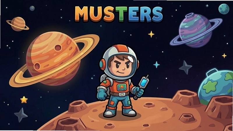 Mugsters游戏整体画面,展示外星星球场景和主角形象