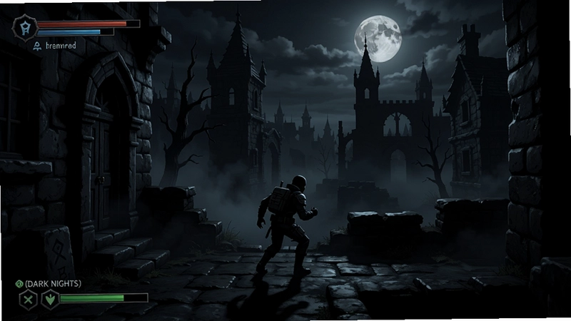 黑色的夜晚(Dark Nights) 游戏场景截图,黑暗风格,神秘氛围,角色潜行