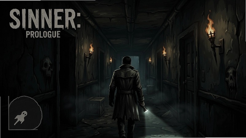 The Sinner: Prologue游戏场景截图,阴暗的走廊,主角探索,神秘气氛,恐怖氛围