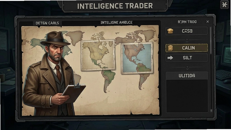 情报商人(Intelligence Trader) 游戏主界面截图,展示情报交易面板