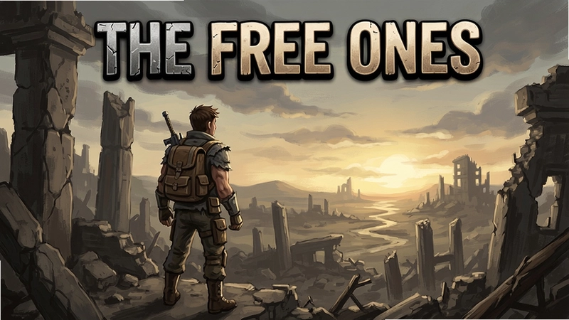 The Free Ones 游戏封面,主角在废墟中眺望远方