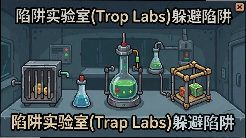 陷阱实验室(Trap Labs)游戏主界面与陷阱装置展示,文字标注“陷阱实验室(Trap Labs)躲避陷阱”