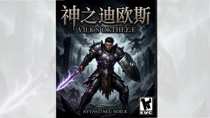 神之迪欧斯英文免安装版 game cover with English title, mystical warrior, dark background, action scene