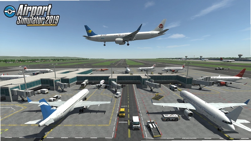 机场模拟器2019(Airport Simulator 2019)机场运营管理真实场景,3D画面飞机起降、航站楼、地勤车辆,繁忙空港全景