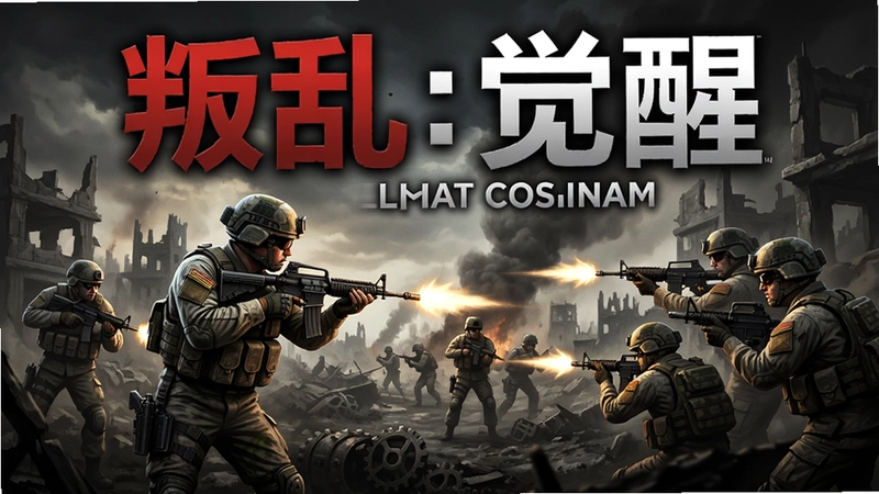 叛乱:觉醒游戏主视觉图,包含士兵战斗场景和游戏LOGO,画面风格写实