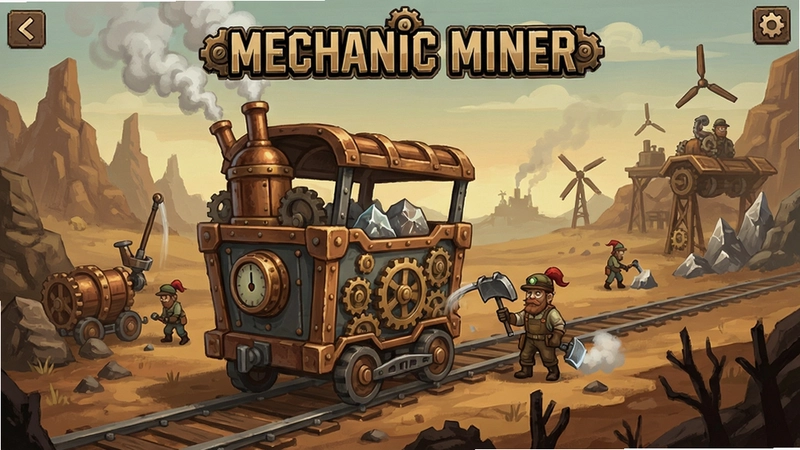 机械矿工(Mechanic Miner)游戏主界面截图,蒸汽朋克机械矿车在野外采集资源