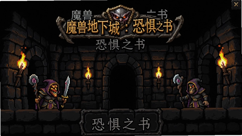 地牢冒险游戏魔兽地下城:恐惧之书主界面截图,包含“魔兽地下城:恐惧之书”标题