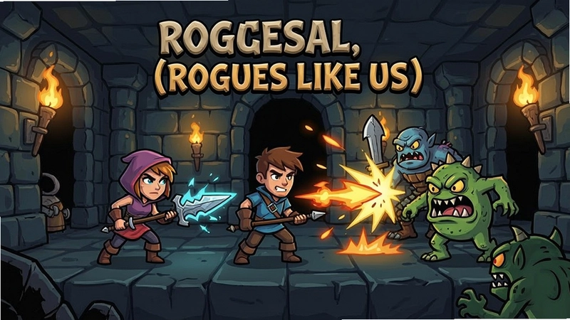 我们这样的流氓(Rogues Like Us) 游戏主界面 地牢场景 角色与怪物 卡通风格 战斗特效