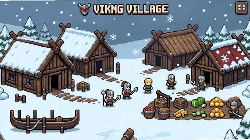 ά������(Viking Village)��Ϸ�����棬չʾά����ׯ������սʿ����Դ�ɼ����������ط��ѩ��Ʈ��