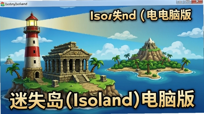迷失岛(Isoland)游戏主界面,包含灯塔、古老神庙与岛屿全景,“迷失岛(Isoland)电脑版”