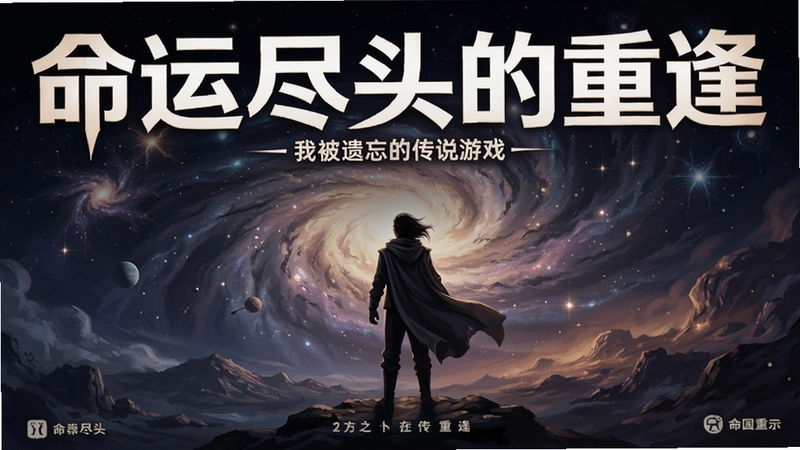 在这个世界的尽头,你与我被遗忘的传说游戏海报,画面突出宇宙星空与主角背影,注明“命运尽头的重逢”