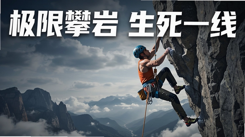 死亡攀爬(Dead Climb) 游戏主视觉海报,一名攀登者悬挂在悬崖边,标题文字“极限攀岩 生死一线”