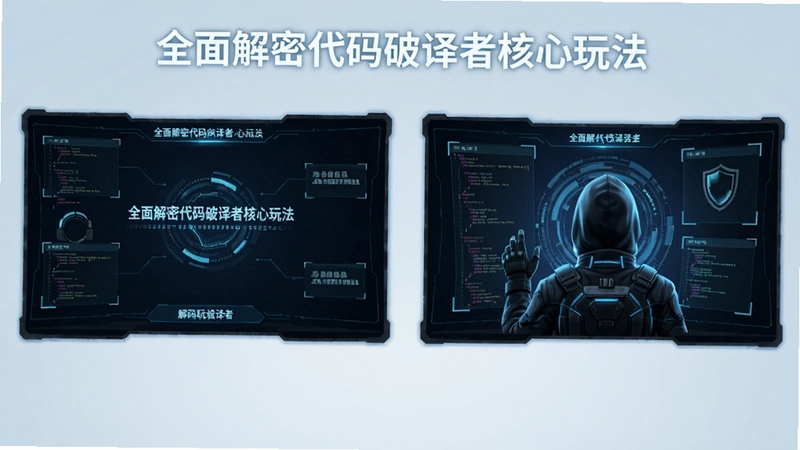 代码破译者游戏主界面与解码场景,科技感十足,“全面解密代码破译者核心玩法”
