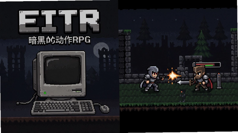 EITR电脑版游戏封面与战斗场景,“暗黑像素风动作RPG”