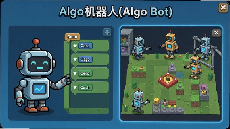 Algo机器人(Algo Bot)游戏主界面展示机器人指令编程与关卡场景,“Algo机器人(Algo Bot)”