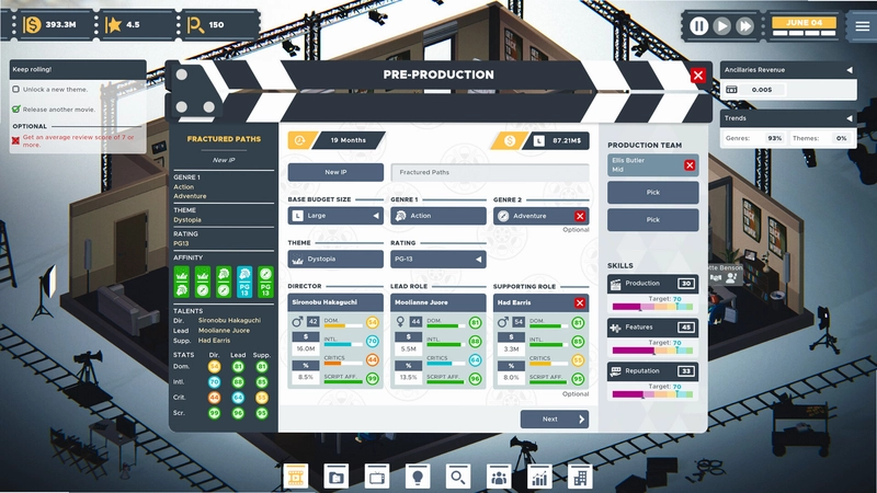 电影大亨(Movie Studio Tycoon)选角界面与演员属性