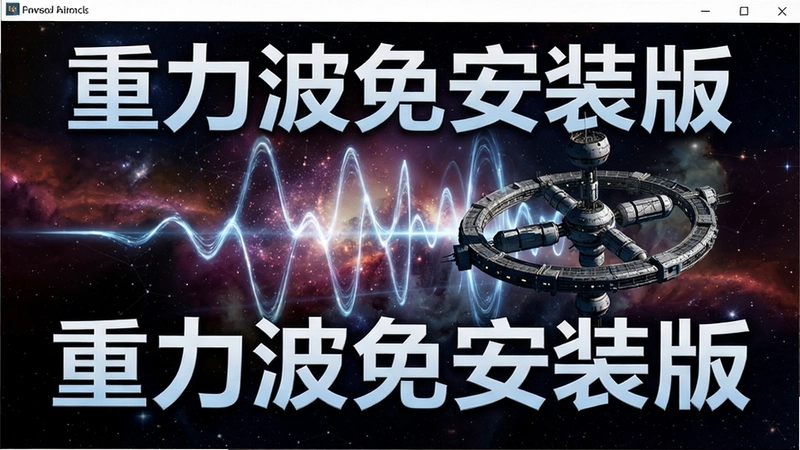 “重力波免安装版”游戏主界面及宇宙空间站场景高清展示图,突出引力波特效和星空背景