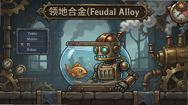 “领地合金(Feudal Alloy)” 游戏主界面 鱼缸头机器人 中世纪蒸汽朋克场景 横版动作