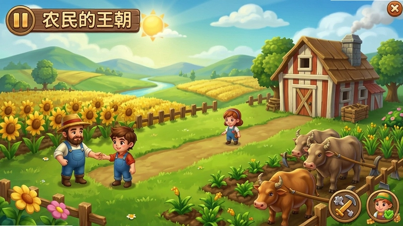 农民的王朝电脑版游戏精美画面,包含田园风光、农耕场景、角色互动等元素,展现游戏核心玩法与治愈风格