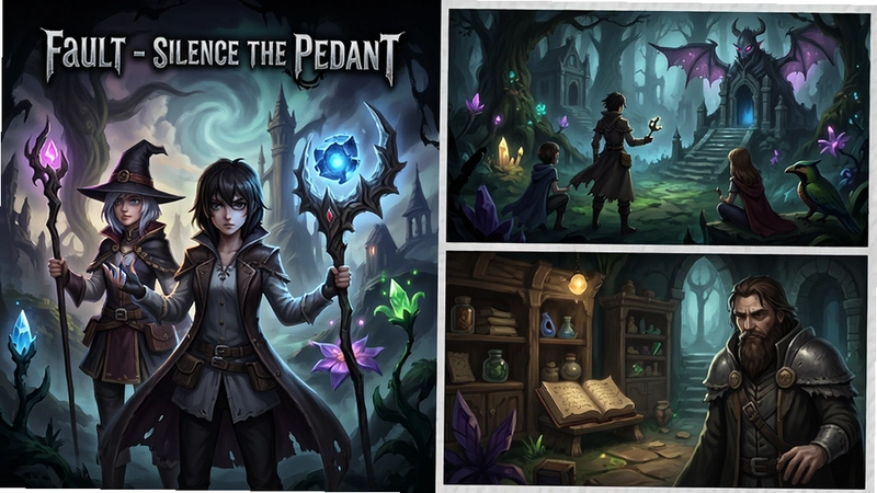 展现fault - SILENCE THE PEDANT游戏主视觉图与关键剧情场景的拼贴,封面包含“fault - SILENCE THE PEDANT”标题,角色立绘与奇幻背景融合,用于概括整篇文章的游戏介绍、配置、攻略和剧情内容