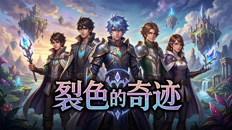 裂色的奇迹游戏主视觉图,展现“裂色的奇迹”核心角色群像与瑰丽奇幻世界