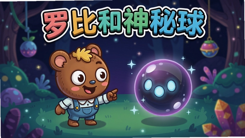 罗比和神秘球游戏主界面,包含“罗比和神秘球”标题和可爱角色
