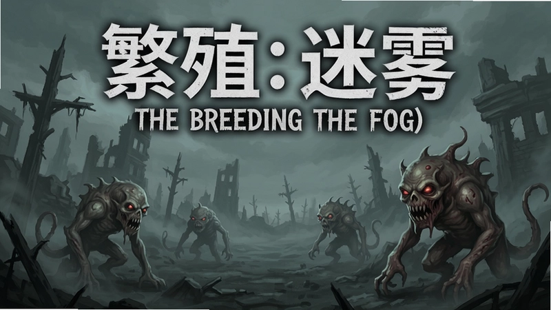 繁殖:迷雾(The Breeding The Fog)游戏海报,突出迷雾笼罩的废土与畸形生物,包含标题“繁殖:迷雾(The Breeding The Fog)”