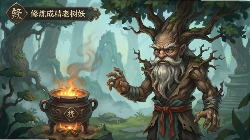 修炼成精的老树妖 游戏主界面 古风 老树精 角色 修炼 丹炉