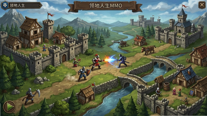 领地人生MMO 游戏全景,包含建造、战斗、生存、领地扩张等多种玩法,中世纪风格