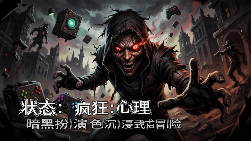 状态:疯狂游戏主视觉图,“状态:疯狂 暗黑心理 角色扮演 沉浸式冒险”