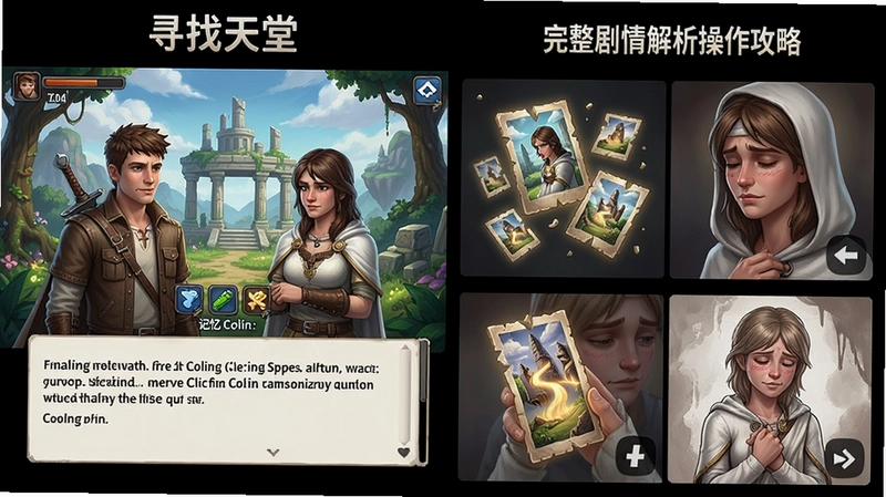 “寻找天堂”游戏高清场景、主角科林与菲的剧情对话、记忆碎片收集与感人结局插画,完整剧情解析与操作攻略配图