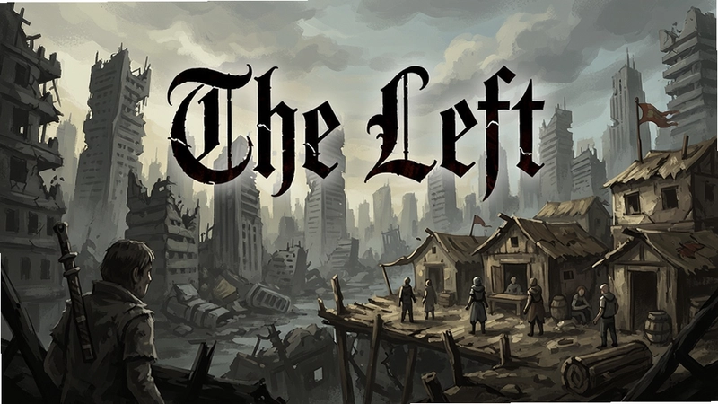 The Left遗落之左游戏主视觉图,废墟都市与幸存者聚落,画面中浮现“The Left”哥特风格标题文字
