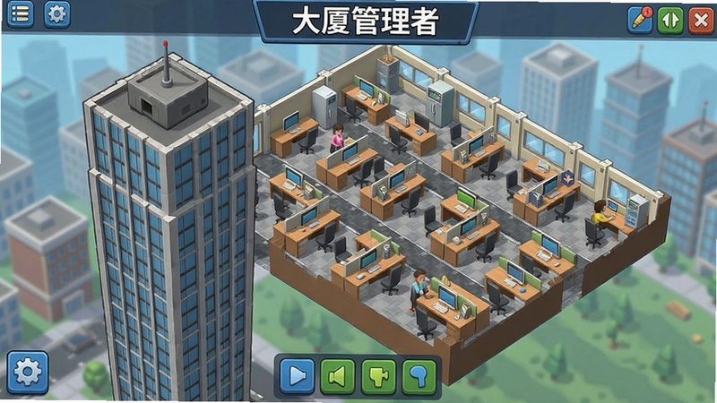 大厦管理者游戏中的摩天大楼和办公室规划界面,“大厦管理者”模拟经营核心玩法
