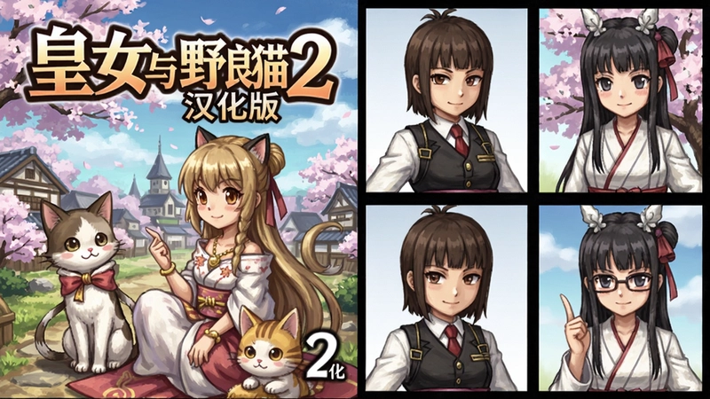 皇女与野良猫2汉化版游戏封面与主要角色立绘集合图,“皇女与野良猫2汉化版”
