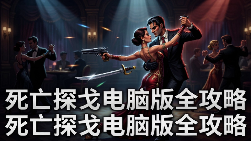 死亡探戈电脑版战斗场景,黑暗舞厅中的华丽探戈对决,角色持双枪与刀锋舞步,光影交错,注明“死亡探戈电脑版全攻略”