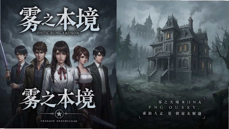 雾之本境游戏封面与剧情插图,“雾之本境”悬疑恋爱解谜,画面包含主要角色群像与迷雾山庄场景