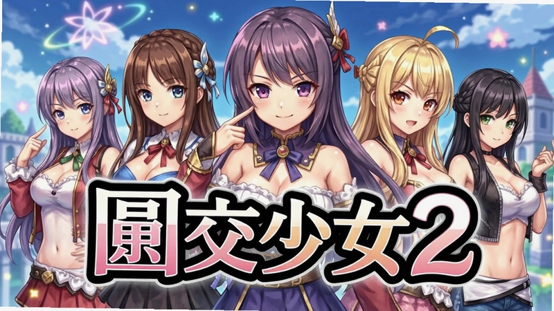 円交少女2游戏宣传图,包含多位女主角与游戏LOGO