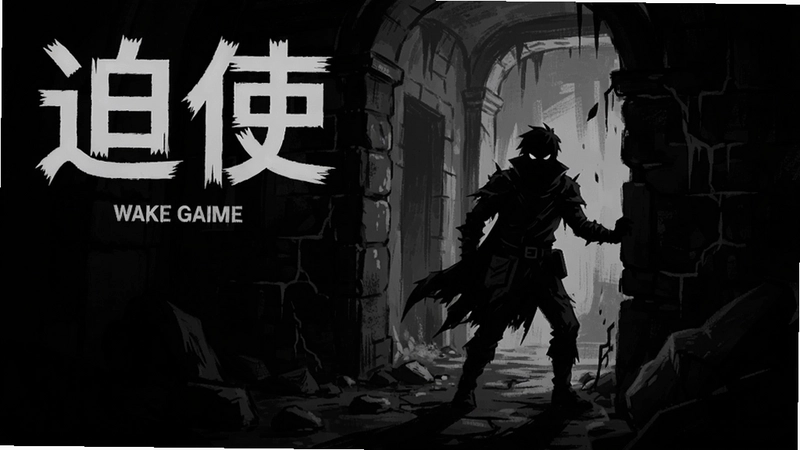 “迫使”游戏主视觉图,展现黑暗剪影画风与主角身处险境