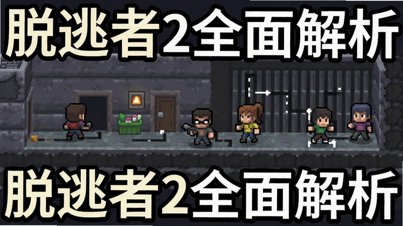 像素风越狱模拟游戏脱逃者2电脑版多人联机逃跑路线工具合成场景,文字标注“脱逃者2全面解析”