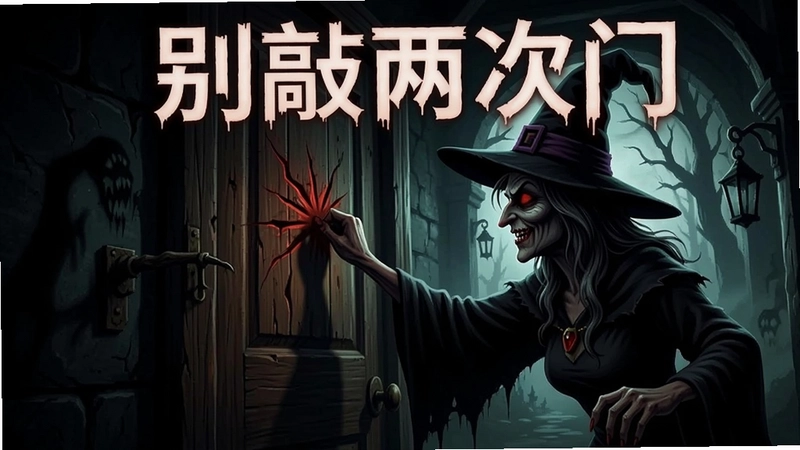 别敲两次门 游戏封面 女巫阴影 敲门动作