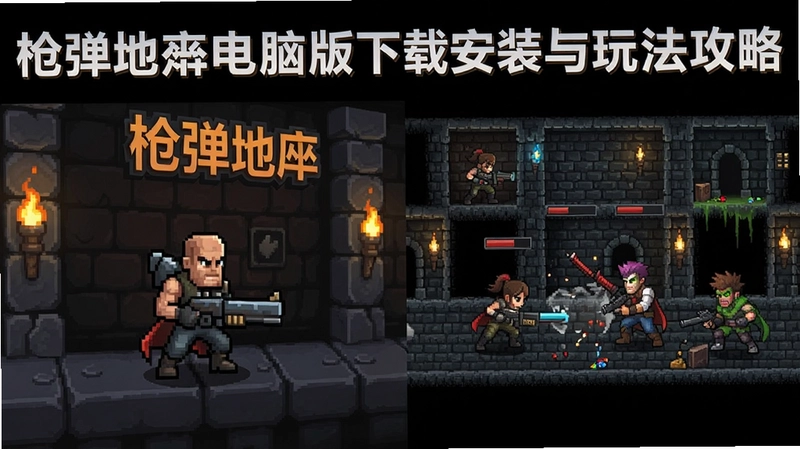枪弹地牢游戏主界面与战斗场景,包含角色和地牢,概括“枪弹地牢电脑版下载安装与玩法攻略”