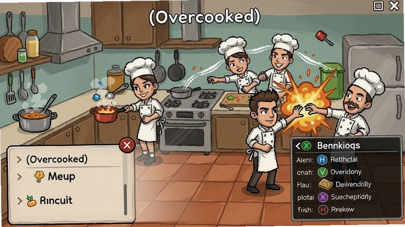 煮糊了(Overcooked)多人合作烹饪画面、厨房乱斗、菜单界面、配置需求与操作按键总览