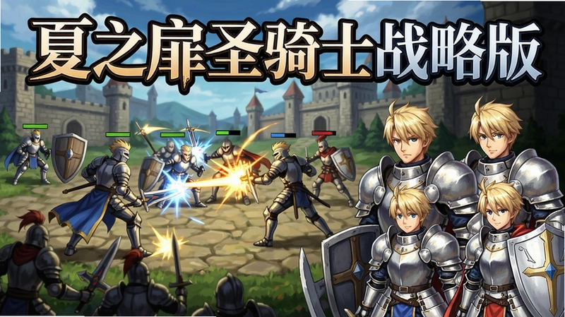 夏之扉圣骑士战略版 电脑版游戏画面,包含战斗场景与角色立绘,标题“夏之扉圣骑士战略版”
