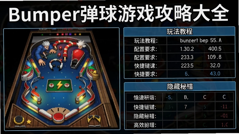 Bumper弹球游戏完整图文攻略 包含界面展示、玩法教程、配置要求表格、快捷键表格、隐藏秘籍等 文字为“Bumper弹球游戏攻略大全”